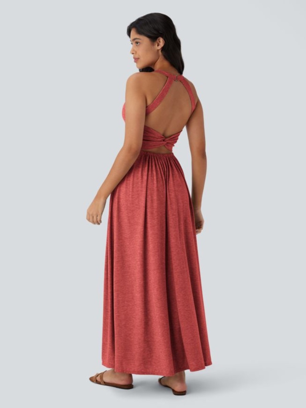 HALARA Brick Red Open-Back Twist Maxi Dress